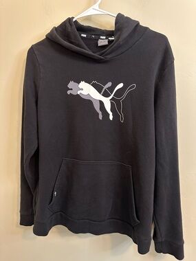 Women’s Puma Black Hoodie with White Jumping Cat Logo - P2P 23” Length 25”